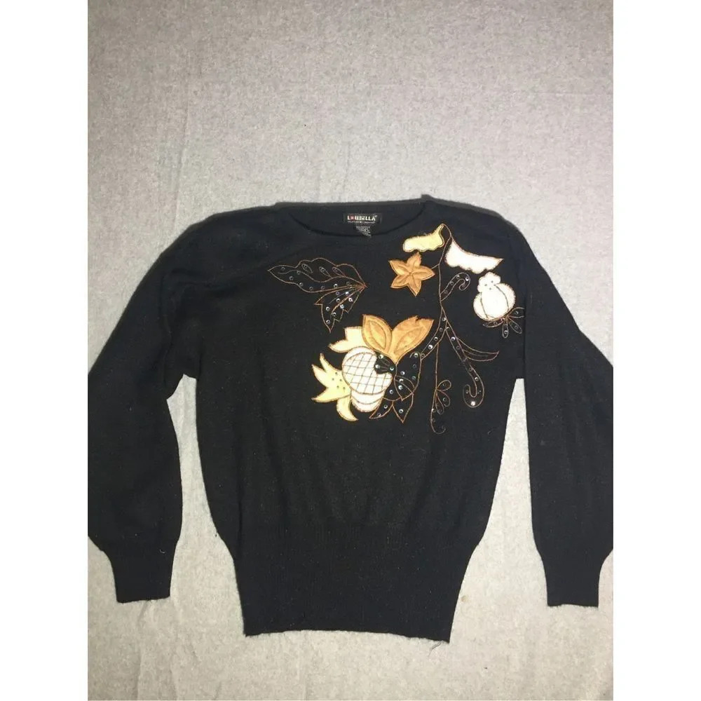 Womens LouBella Sweater Size Medium Brown Leaves Acrylic Blend Autumn Fall